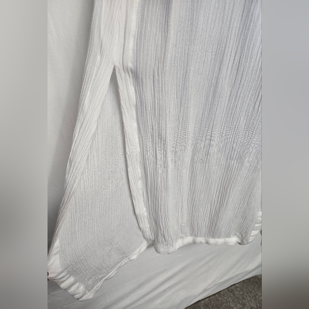 White House Black Market M Long Length White Gauze Button Down Shirt Top - Picture 5 of 8